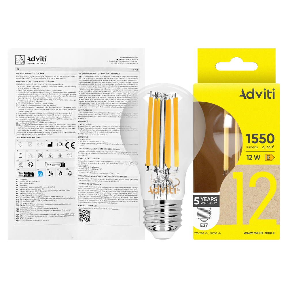 LED bulb FILAMENT C E27 A60 12 W 1550 lm 3000 K