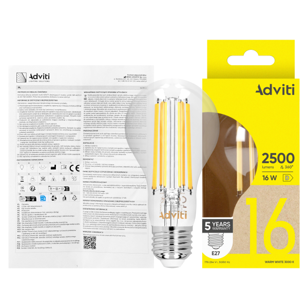 Żarówka LED FILAMENT C E27 A70 16 W 2500 lm 3000 K