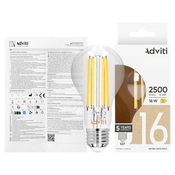 Żarówka LED FILAMENT C E27 A70 16 W 2500 lm 4000 K