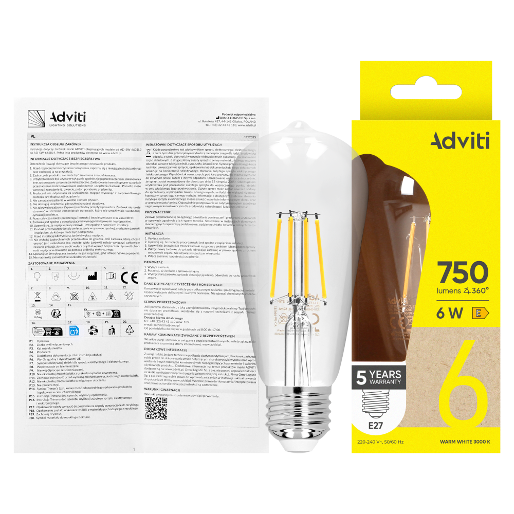 Żarówka LED FILAMENT C E27 ST64 6 W 750 lm 3000 K