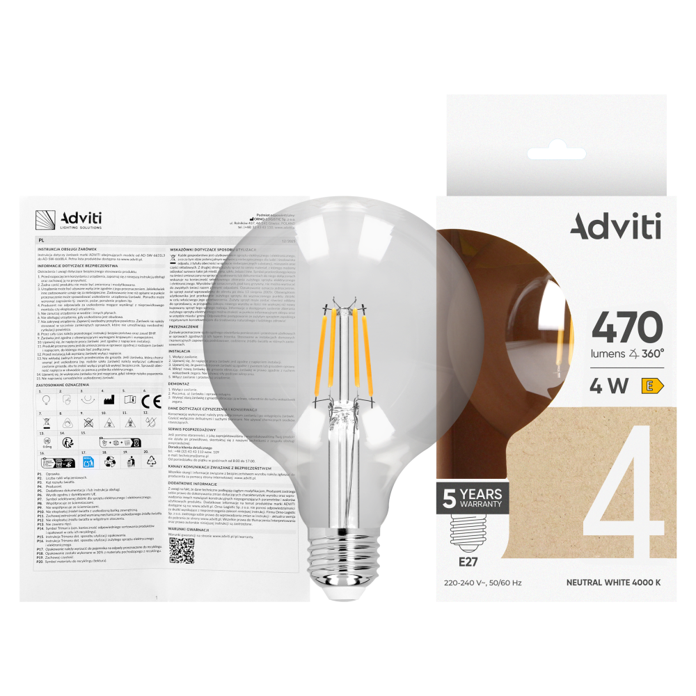 LED bulb FILAMENT C E27 G95 4 W 470 lm 4000 K