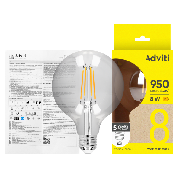 LED bulb FILAMENT C E27 G95 8 W 950 lm 3000 K