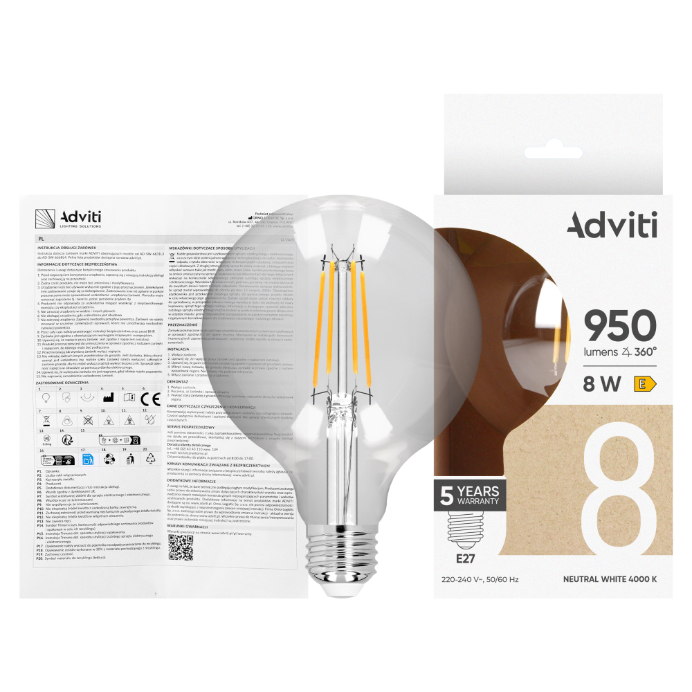 LED bulb FILAMENT C E27 G95 8 W 950 lm 4000 K