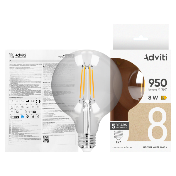 Żarówka LED FILAMENT C E27 G95 8 W 950 lm 4000 K