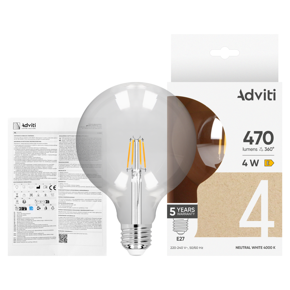 Żarówka LED FILAMENT C E27 G125 4 W 470 lm 4000 K