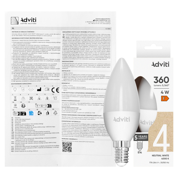 Żarówka LED E14 C37 4 W 360 lm 4000 K