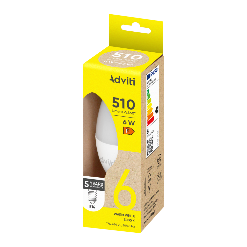 LED bulb E14 C37 6 W 510 lm 3000 K