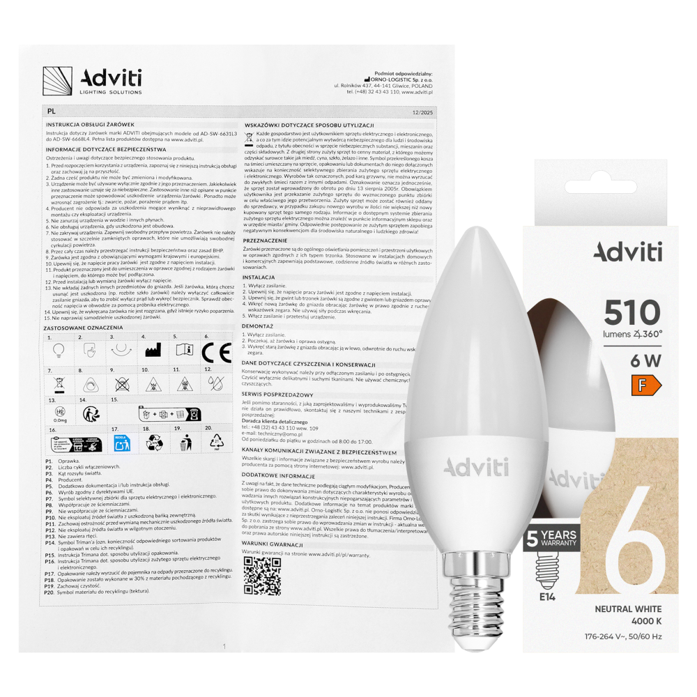 LED bulb E14 C37 6 W 510 lm 4000 K