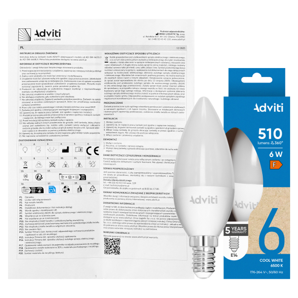 LED bulb E14 C37 6 W 510 lm 6500 K