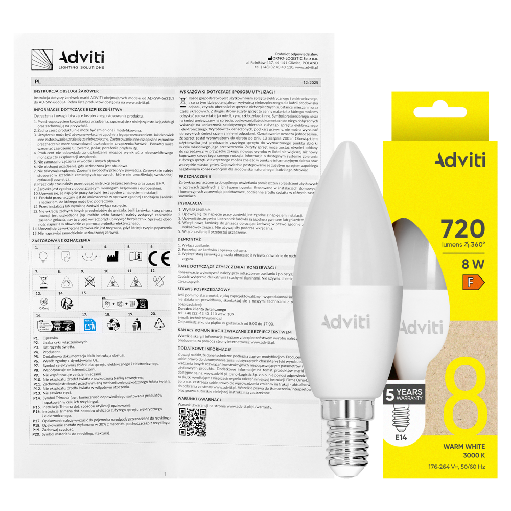 Żarówka LED E14 C37 8 W 720 lm 3000 K
