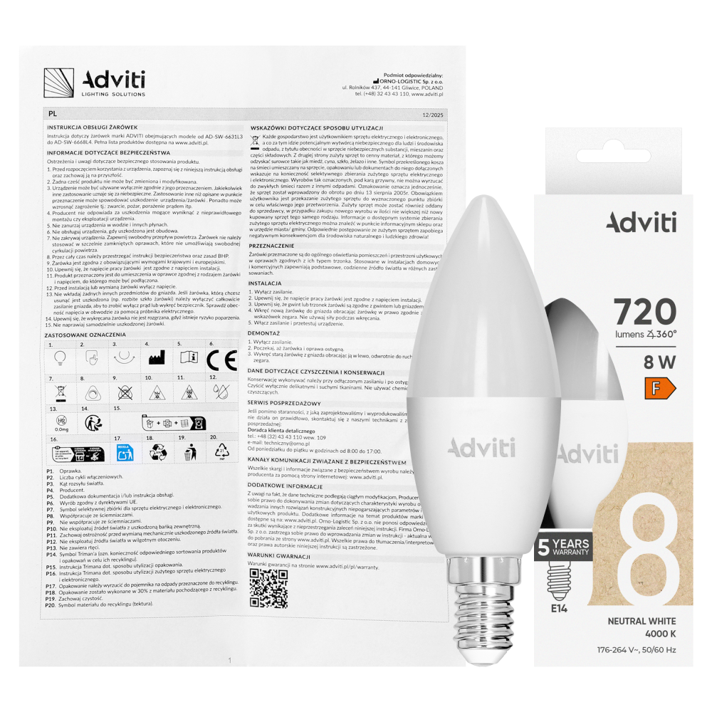 LED bulb E14 C37 8 W 720 lm 4000 K