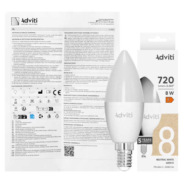 Żarówka LED E14 C37 8 W 720 lm 4000 K