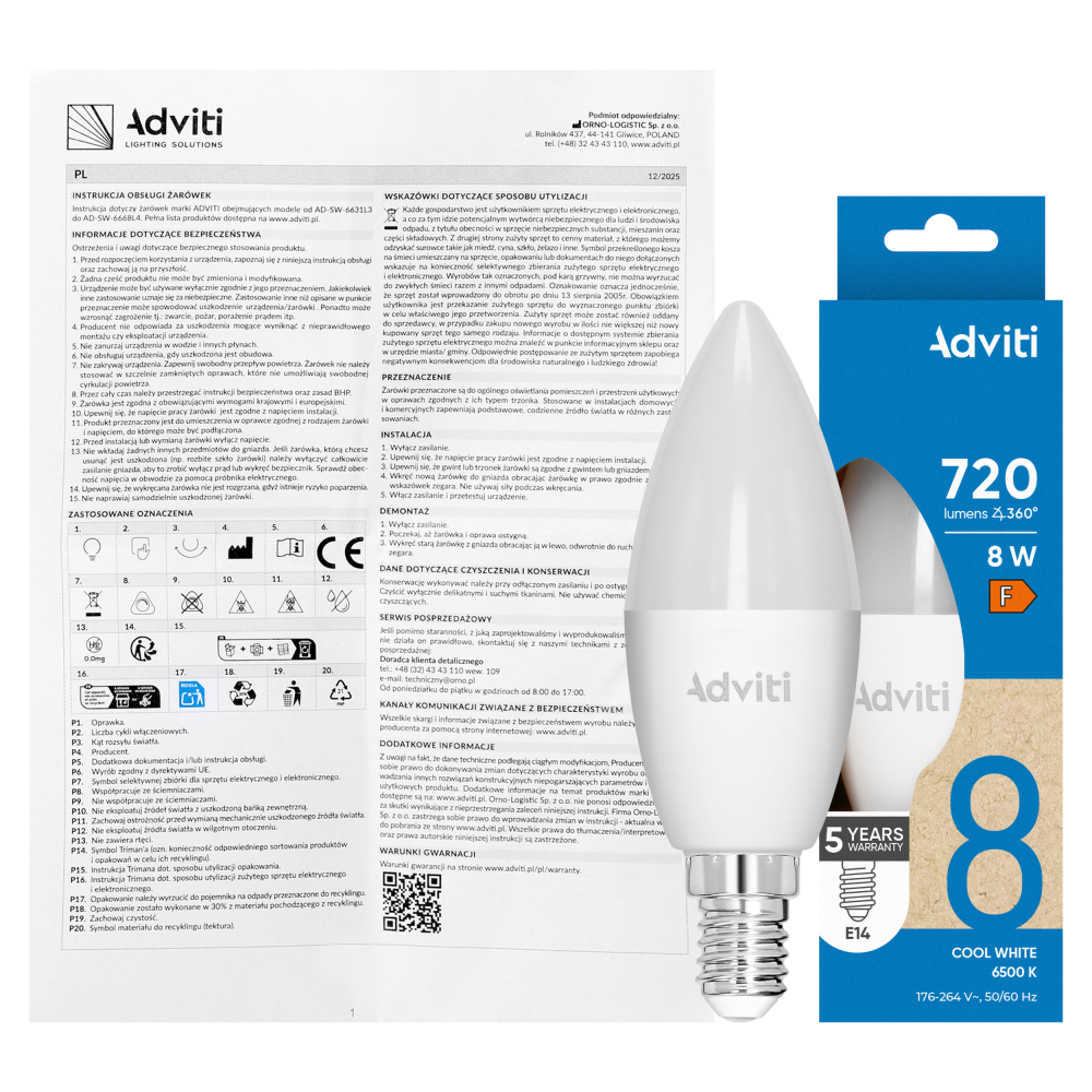 Żarówka LED E14 C37 8 W 720 lm 6500 K
