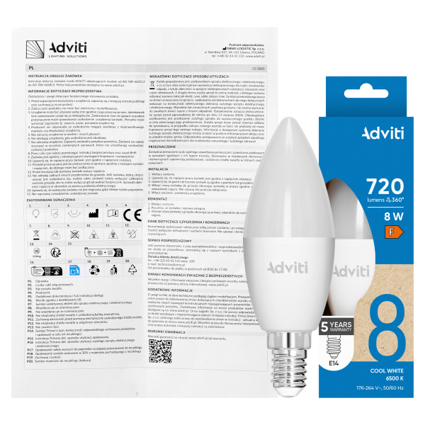 Żarówka LED E14 C37 8 W 720 lm 6500 K