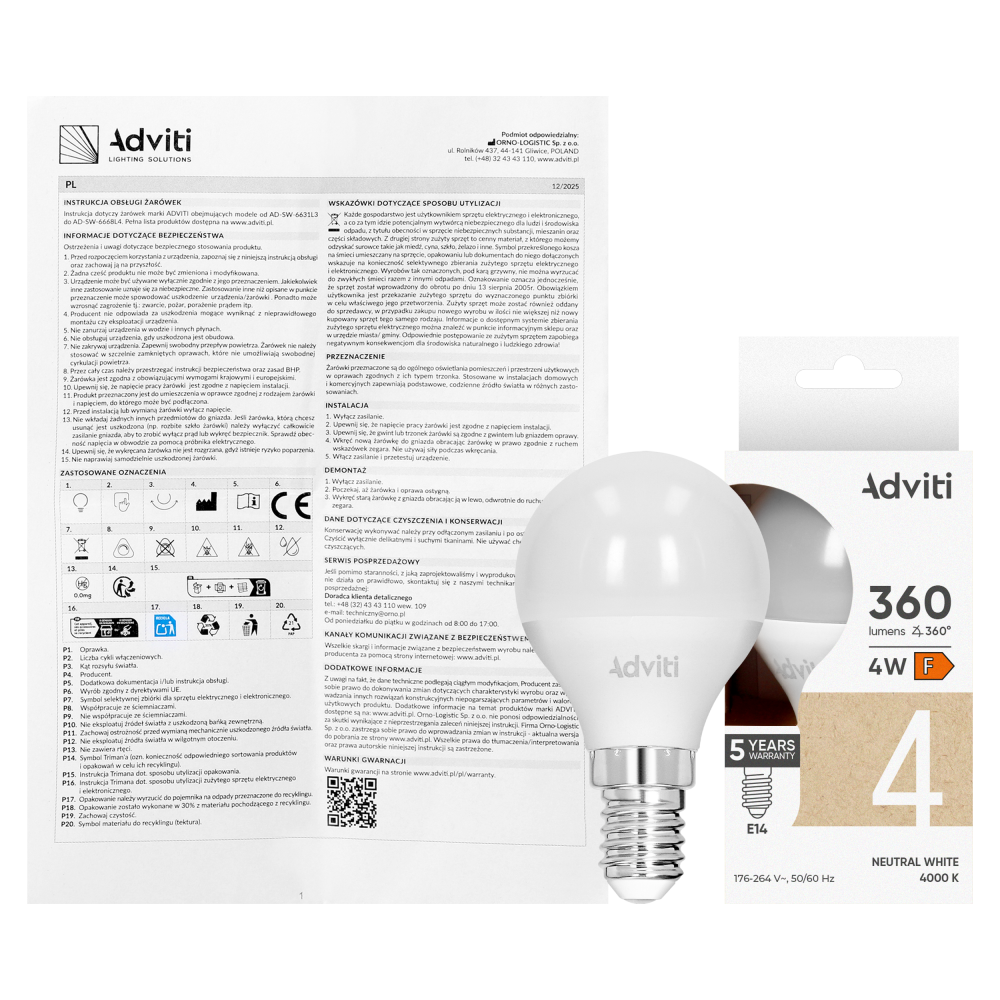 Żarówka LED E14 G45 4 W 360 lm 4000 K