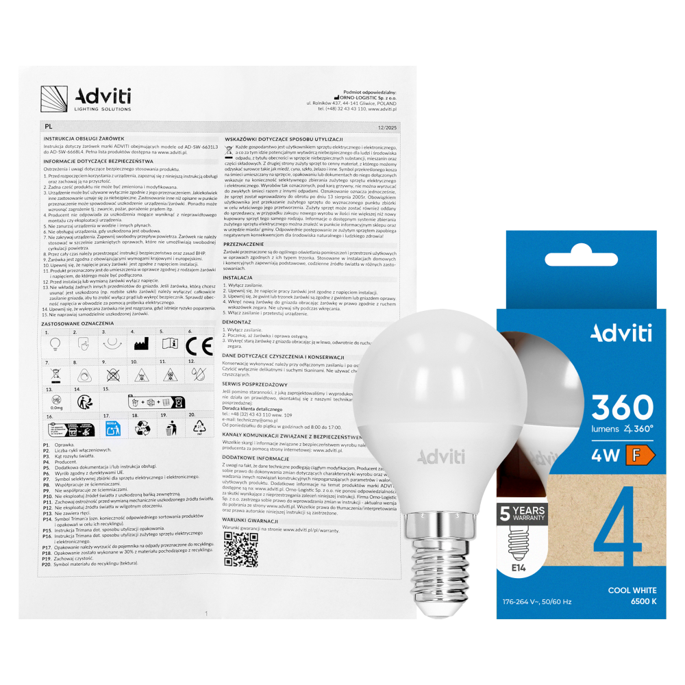 LED bulb E14 G45 4 W 360 lm 6500 K