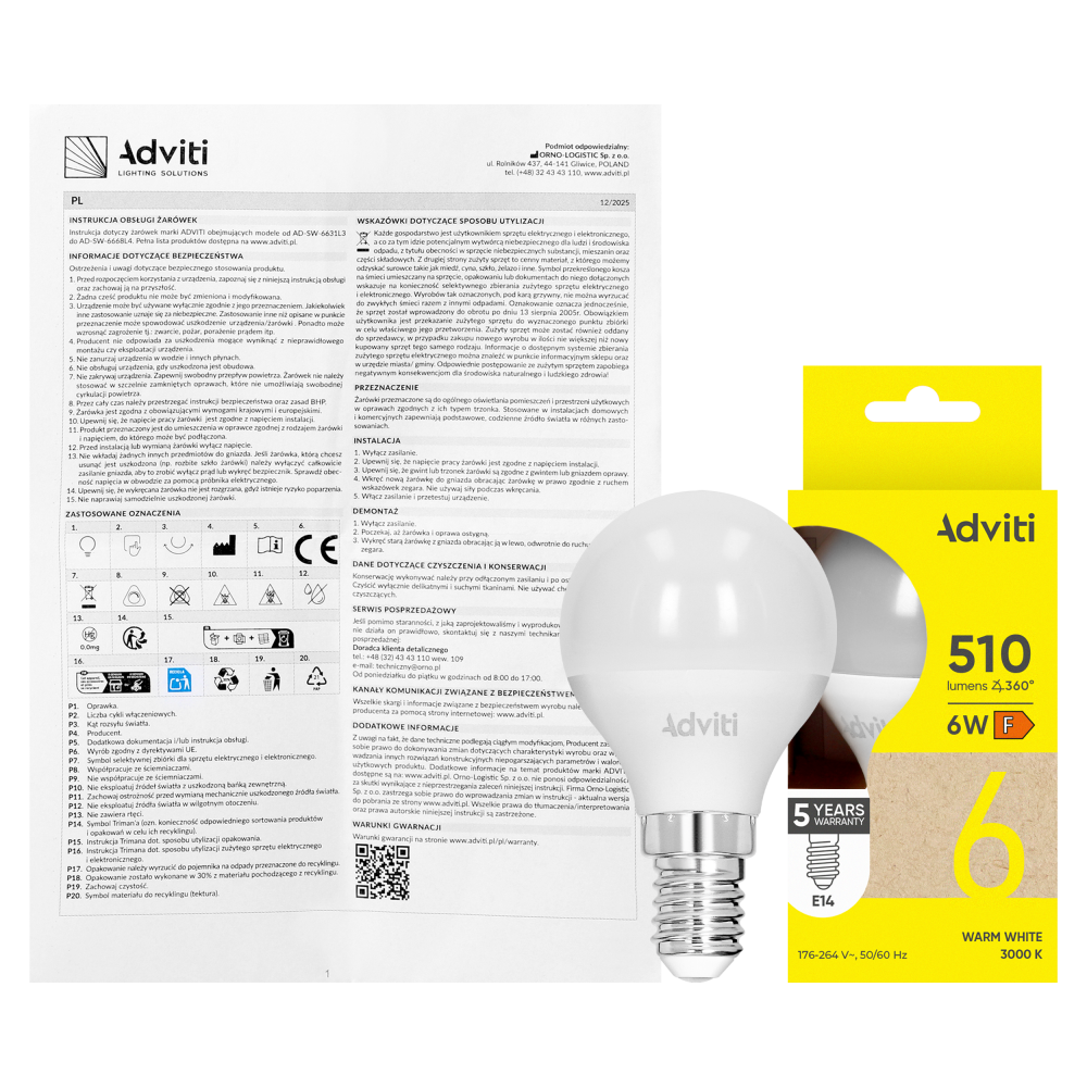 Żarówka LED E14 G45 6 W 510 lm 3000 K