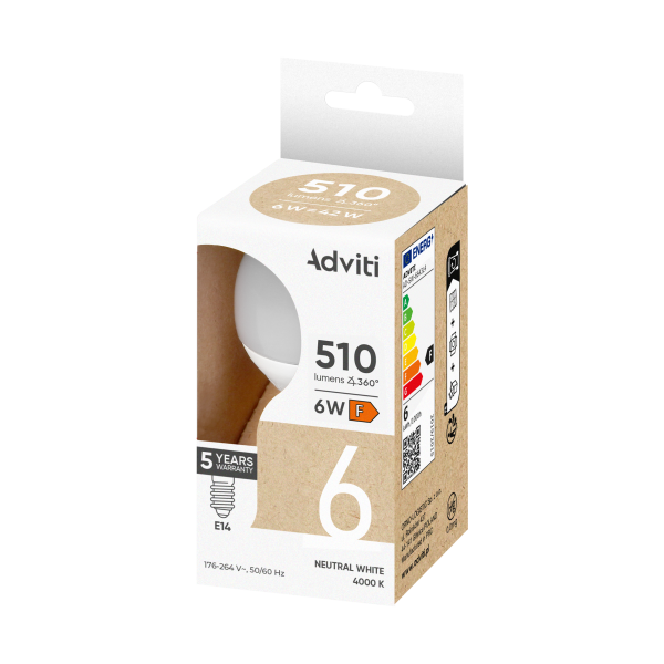 LED bulb E14 G45 6 W 510 lm 4000 K