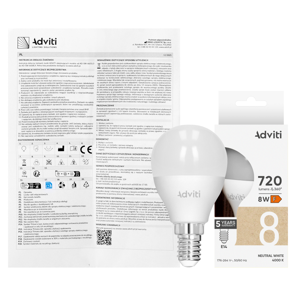 LED bulb E14 G45 8 W 720 lm 4000 K