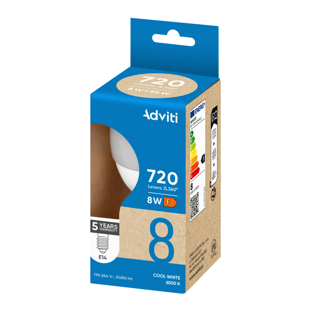 LED bulb E14 G45 8 W 720 lm 6500 K