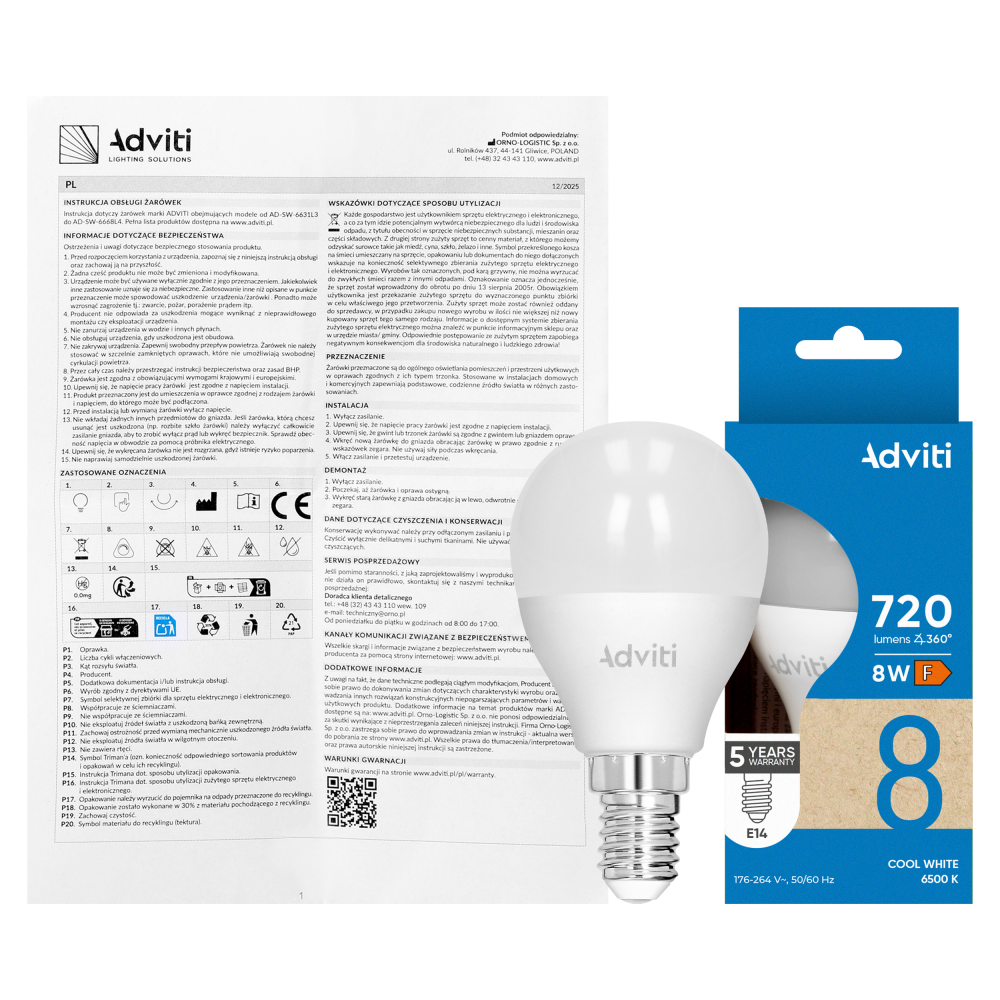 LED bulb E14 G45 8 W 720 lm 6500 K