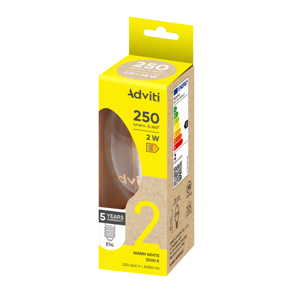 LED bulb FILAMENT C E14 C35 2 W 250 lm 3000 K