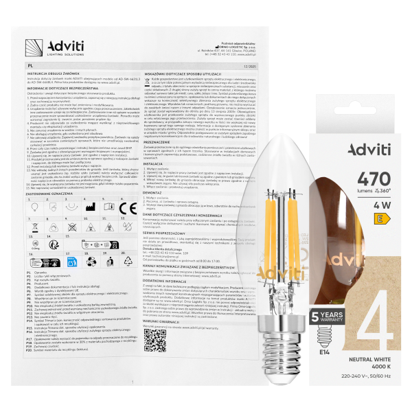 LED bulb FILAMENT C E14 C35 4 W 470 lm 4000 K