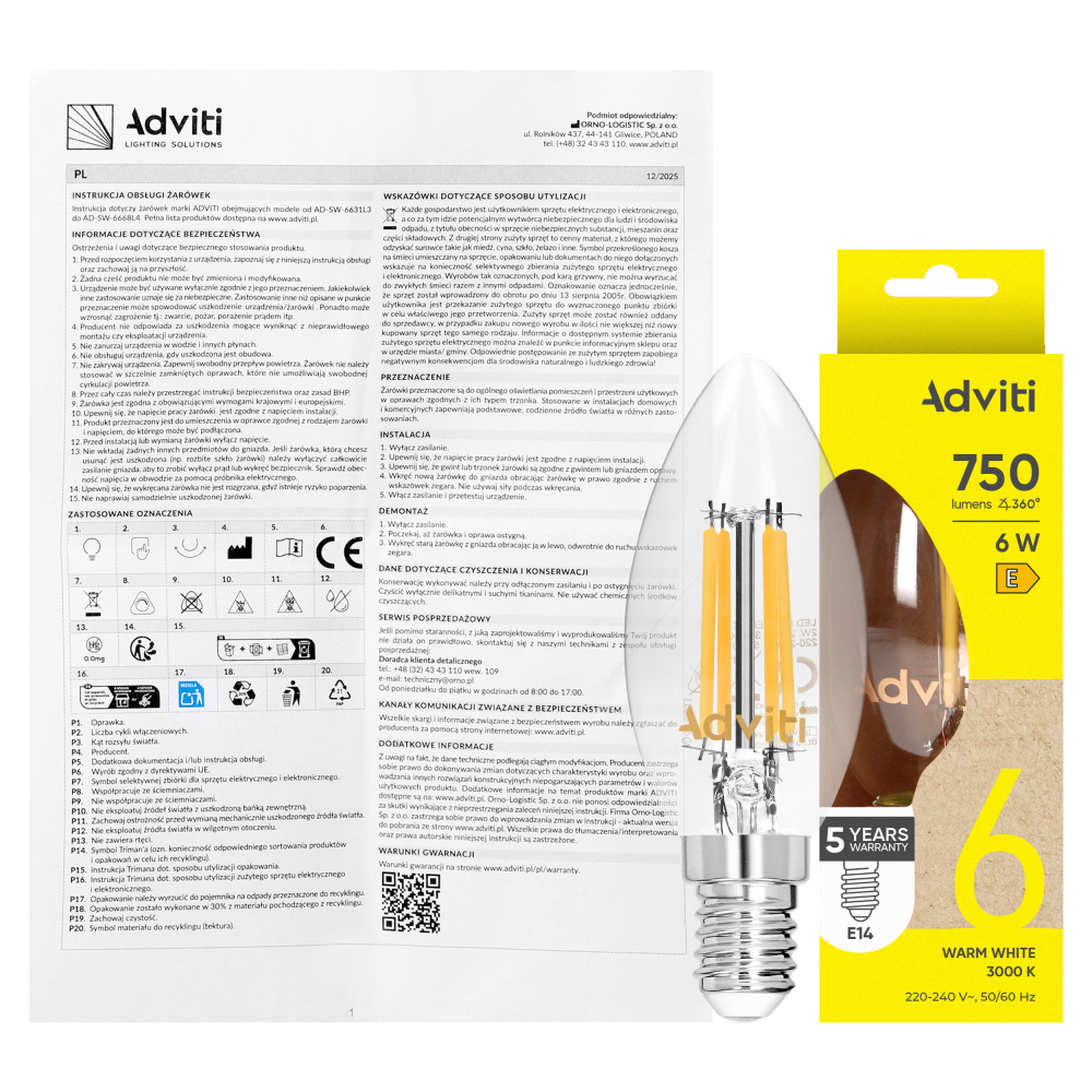 LED bulb FILAMENT C E14 C35 6 W 750 lm 3000 K