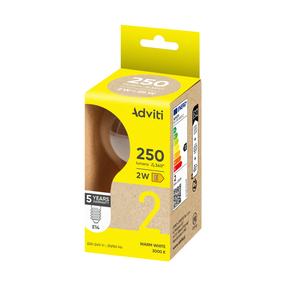 Żarówka LED FILAMENT C E14 G45 2 W 250 lm 3000 K