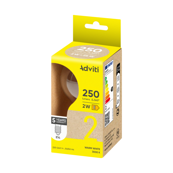 Żarówka LED FILAMENT C E14 G45 2 W 250 lm 3000 K