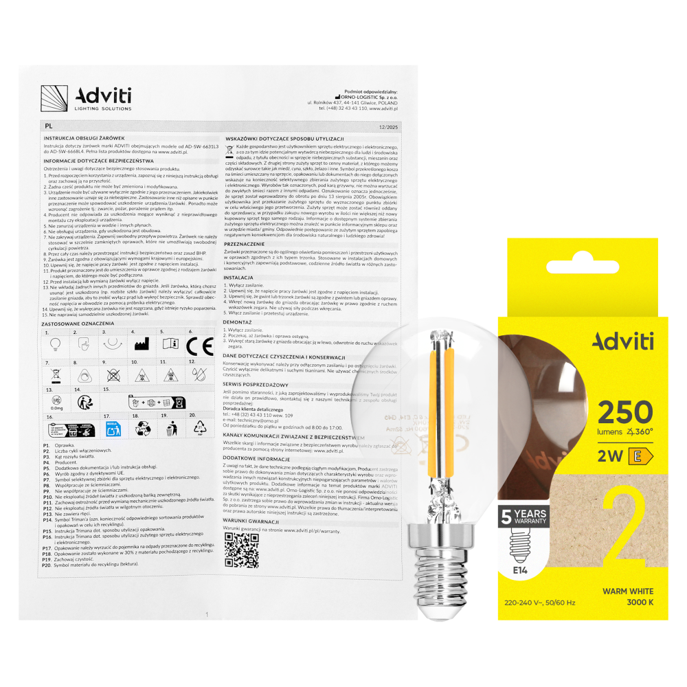 Żarówka LED FILAMENT C E14 G45 2 W 250 lm 3000 K