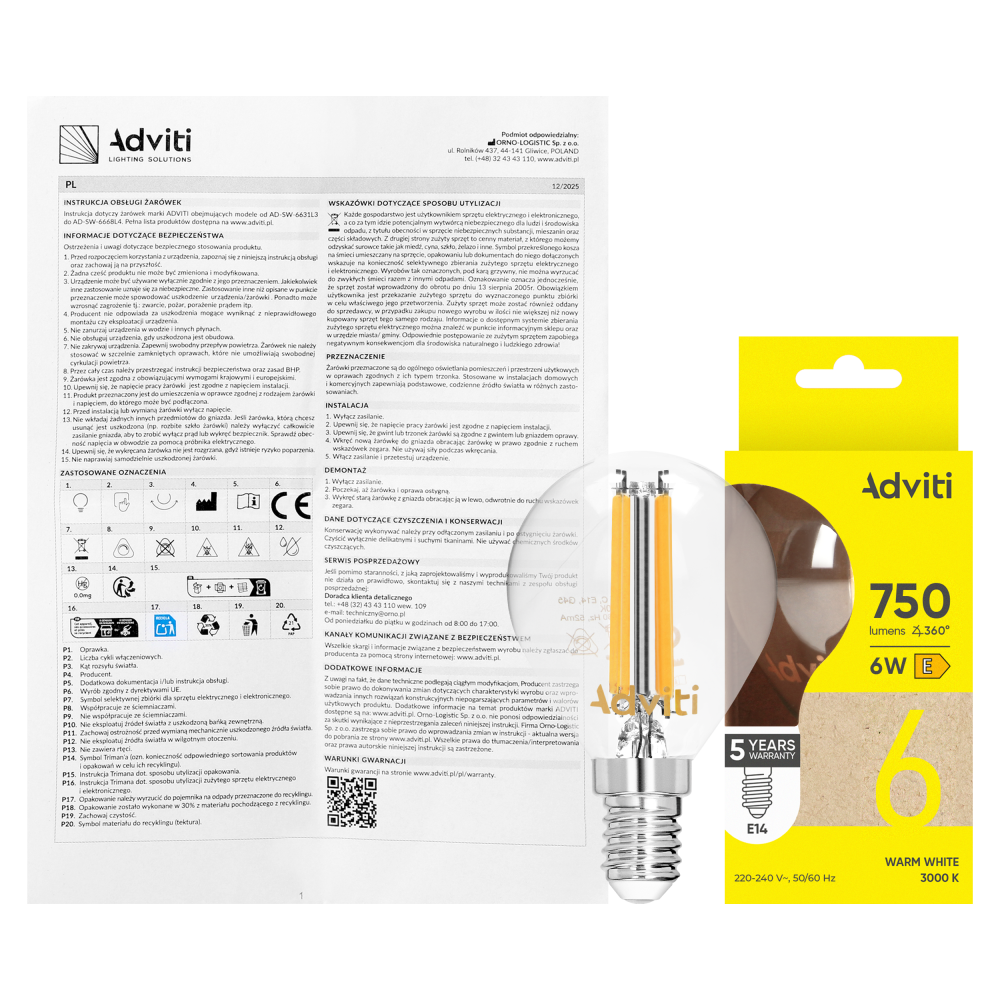 Żarówka LED FILAMENT C E14 G45 6 W 750 lm 3000 K