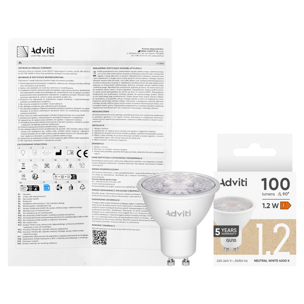 Żarówka LED GU10 1,2 W 100 lm 4000 K 38° 