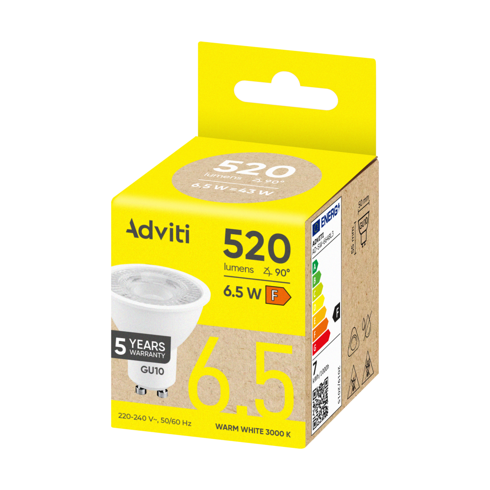 Żarówka LED GU10 6,5 W 520 lm 3000 K 60° DIMM  