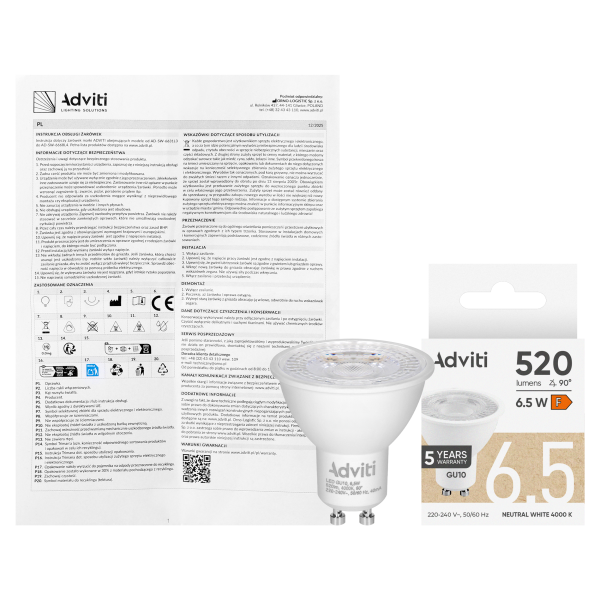 LED bulb GU10 6.5 W 520 lm 4000 K 60° DIMM  
