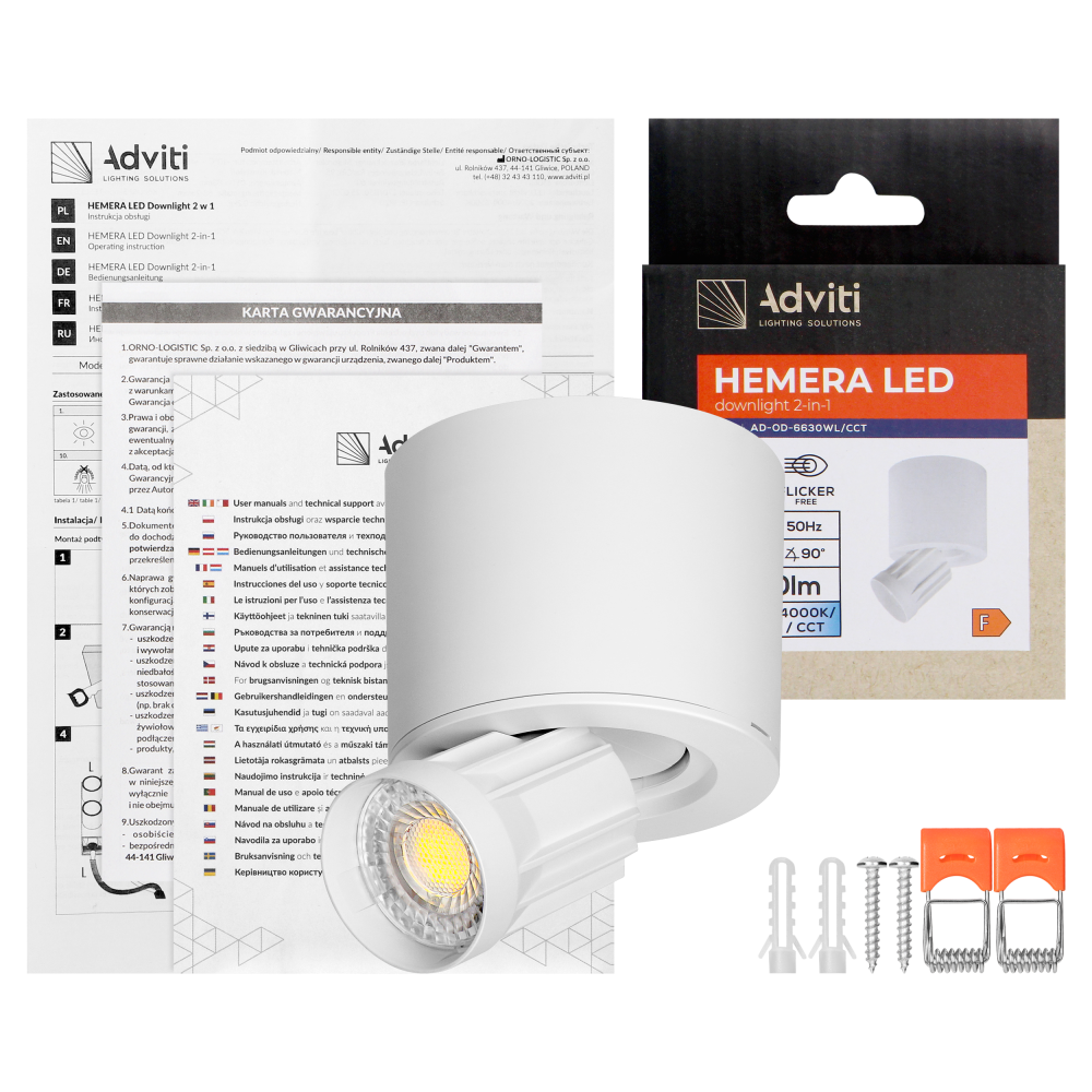 HEMERA LED Downlight 2w1, 7 W, 650 lm, 3000/4000/6500 K, biała