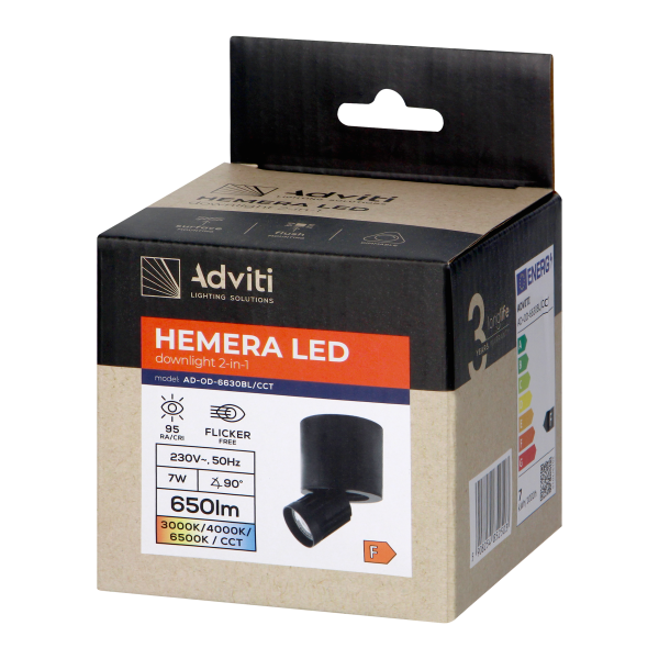 HEMERA LED Downlight 2-in-1,7 W, 650 lm, 3000/4000/6500 K, black