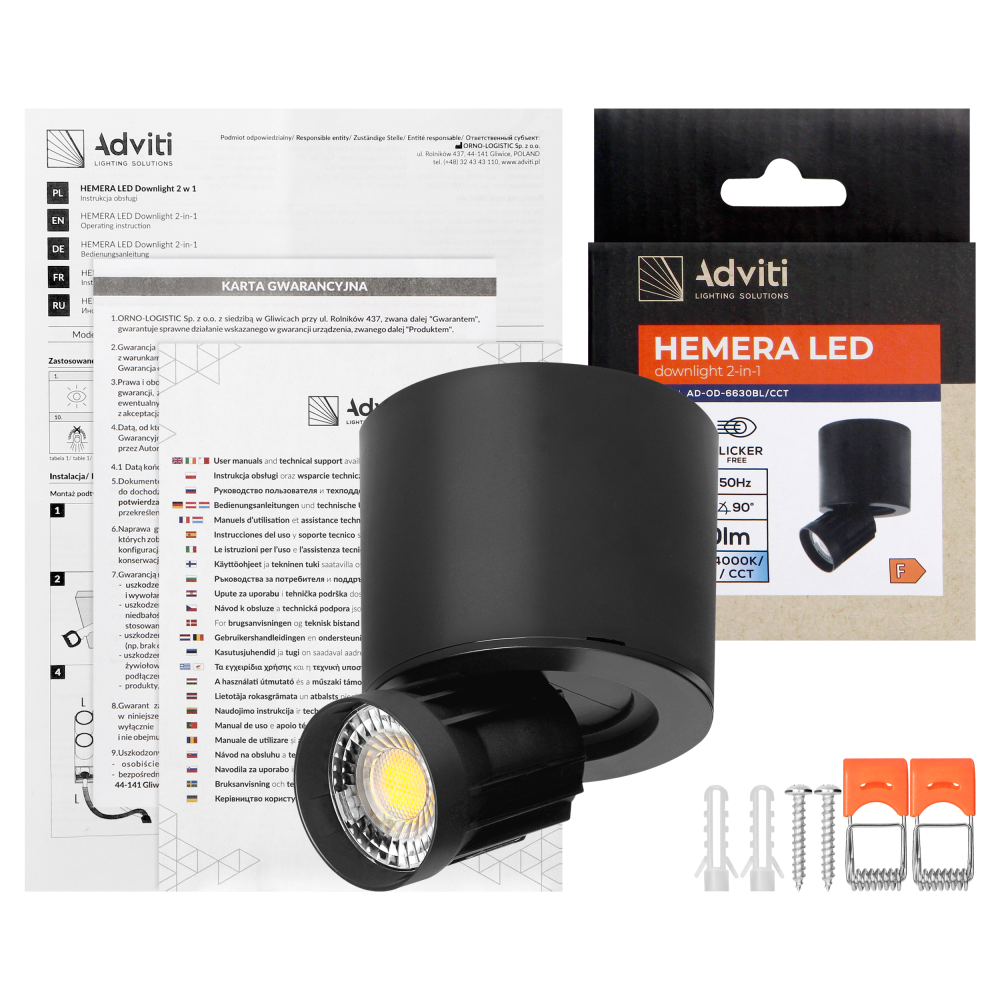 HEMERA LED Downlight 2w1, 7 W, 650 lm, 3000/4000/6500 K, czarna