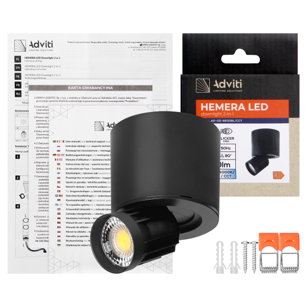 HEMERA LED Downlight 2w1, 7 W, 650 lm, 3000/4000/6500 K, czarna