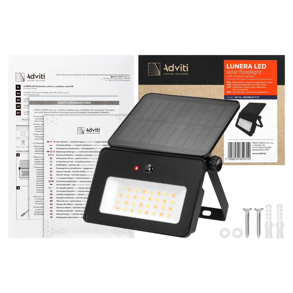 LUNERA LED 10 W, solar floodlight with PIR motion sensor, 700 lm, CCT, IP54, 2400 mAh, black
