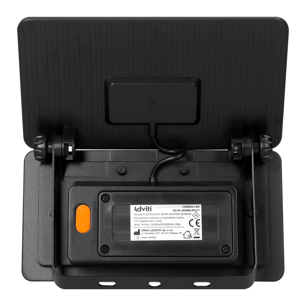 LUNERA LED 20 W, solar floodlight with PIR motion sensor, 1100 lm, CCT, IP54, 3600 mAh, black