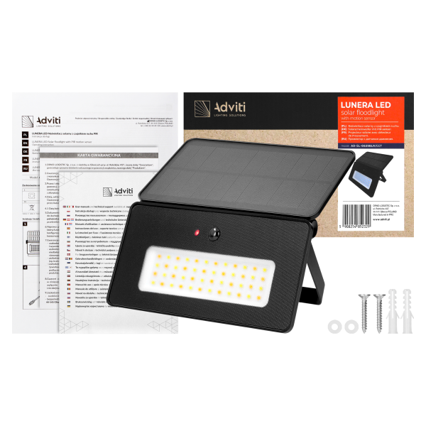 LUNERA LED 20 W, naświetlacz solarny z czujnikiem ruchu PIR, 1100 lm, CCT, IP54, 3600 mAh, czarny