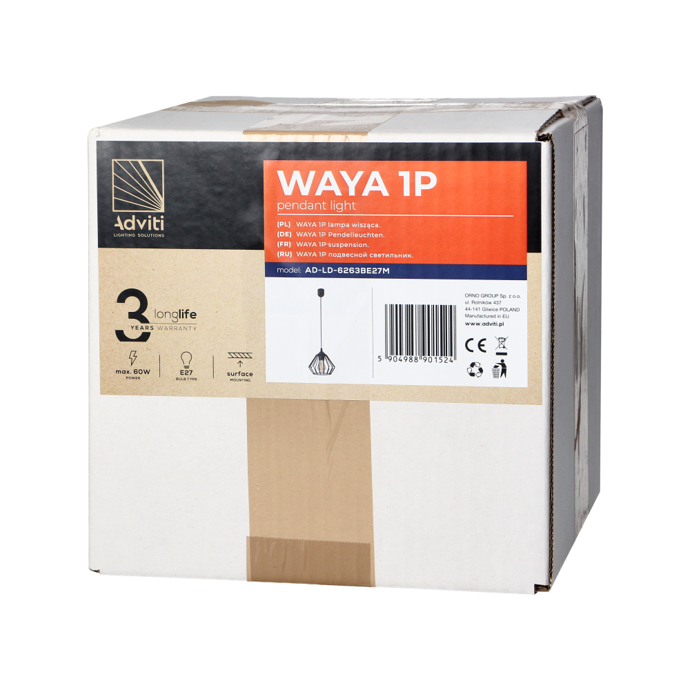 WAYA pendant lamp, max. power 1x18W, E27, black