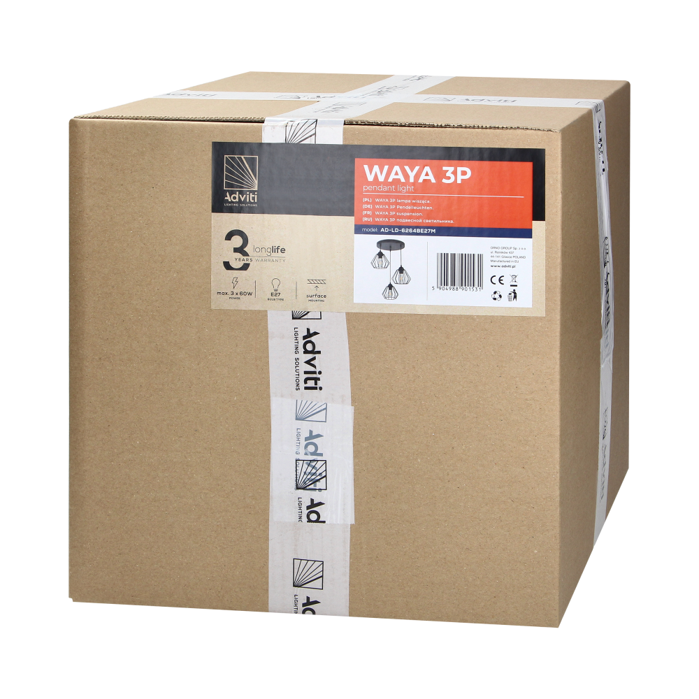 WAYA pendant lamp, max. power 3x18W, E27, black