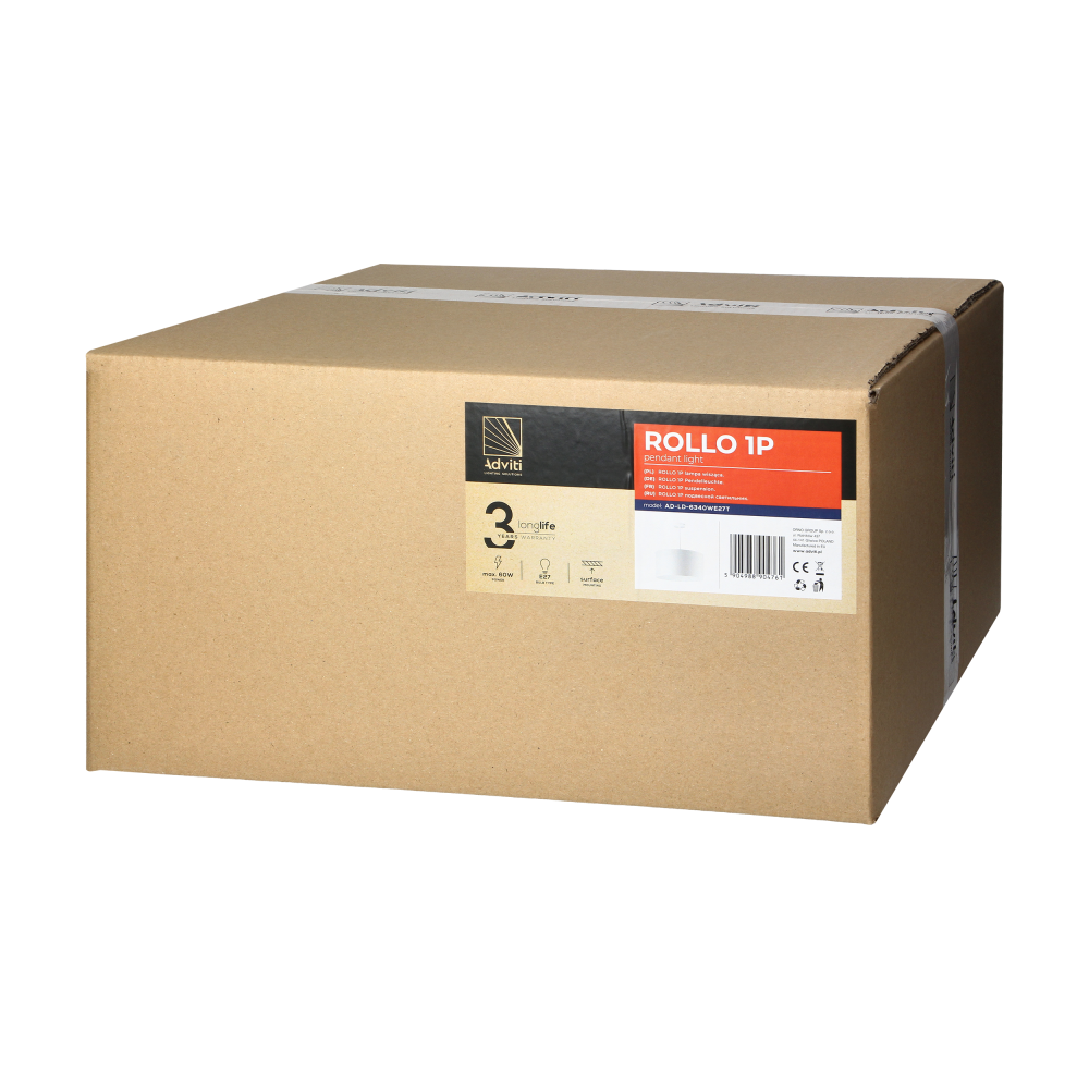 ROLLO pendant lamp, max. power 1x15W, E27, white, short