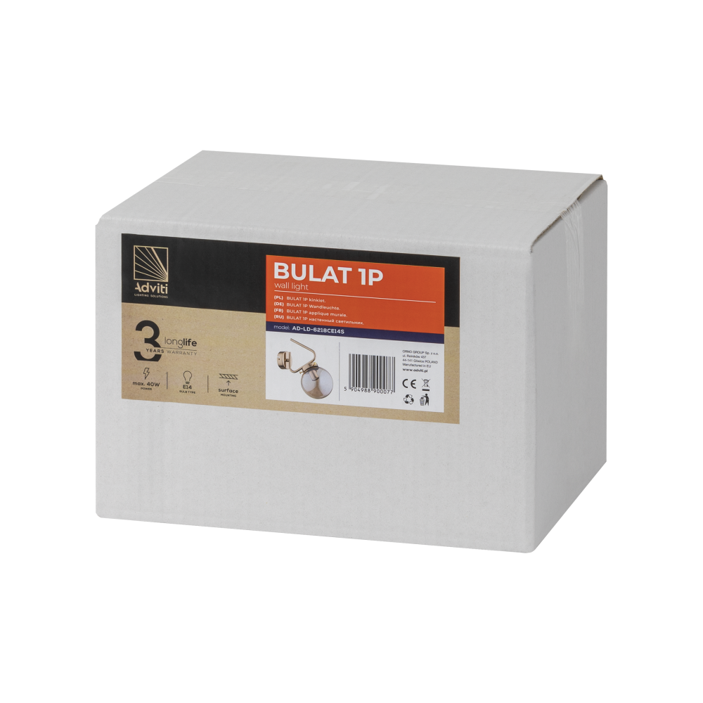 BULAT 1P, kinkiet, E14 max. 40W, złoty