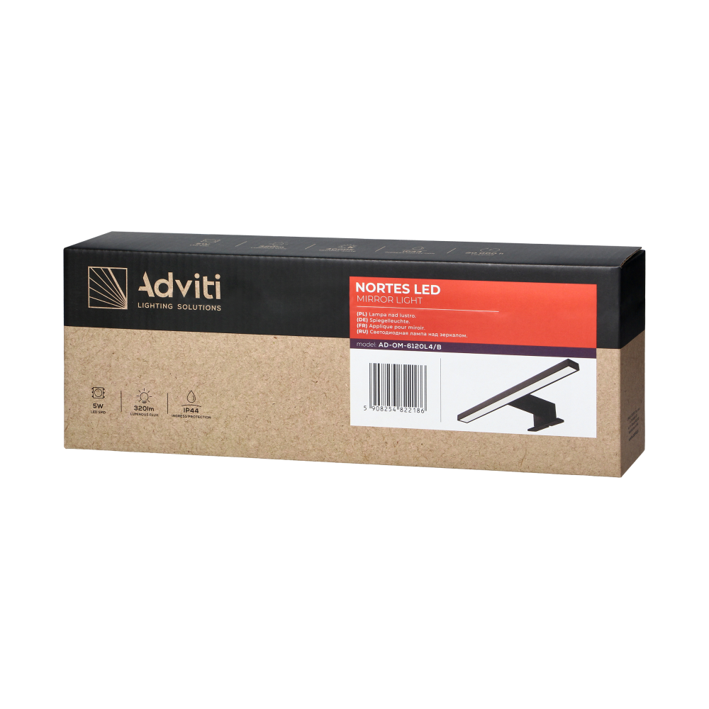 NORTES LED 5W, mirror lamp, 320lm, 4000K, 30 cm long, plastic, black