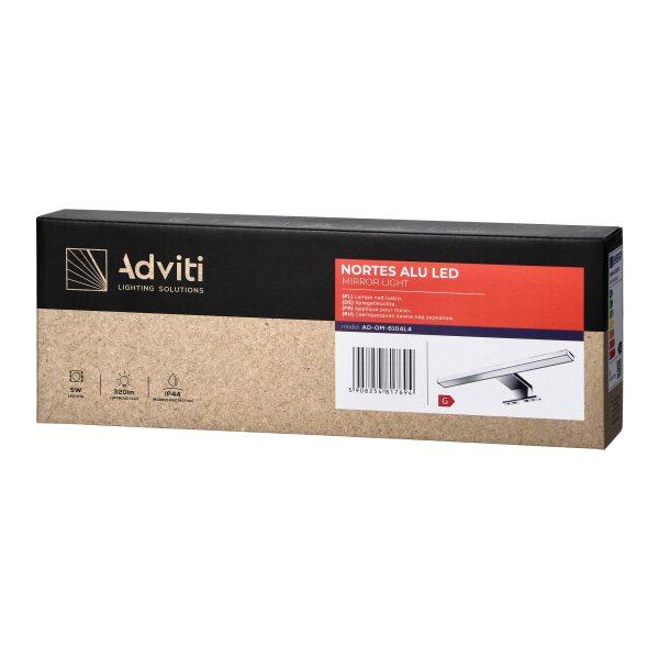 NORTES LED 5W, lampa nad lustro, 320lm, 4000K, dł. 30 cm, aluminium, srebrna NORTES LED 5W, lampa nad lustro, 320lm, 4000K, dł. 30 cm, aluminium, srebrna