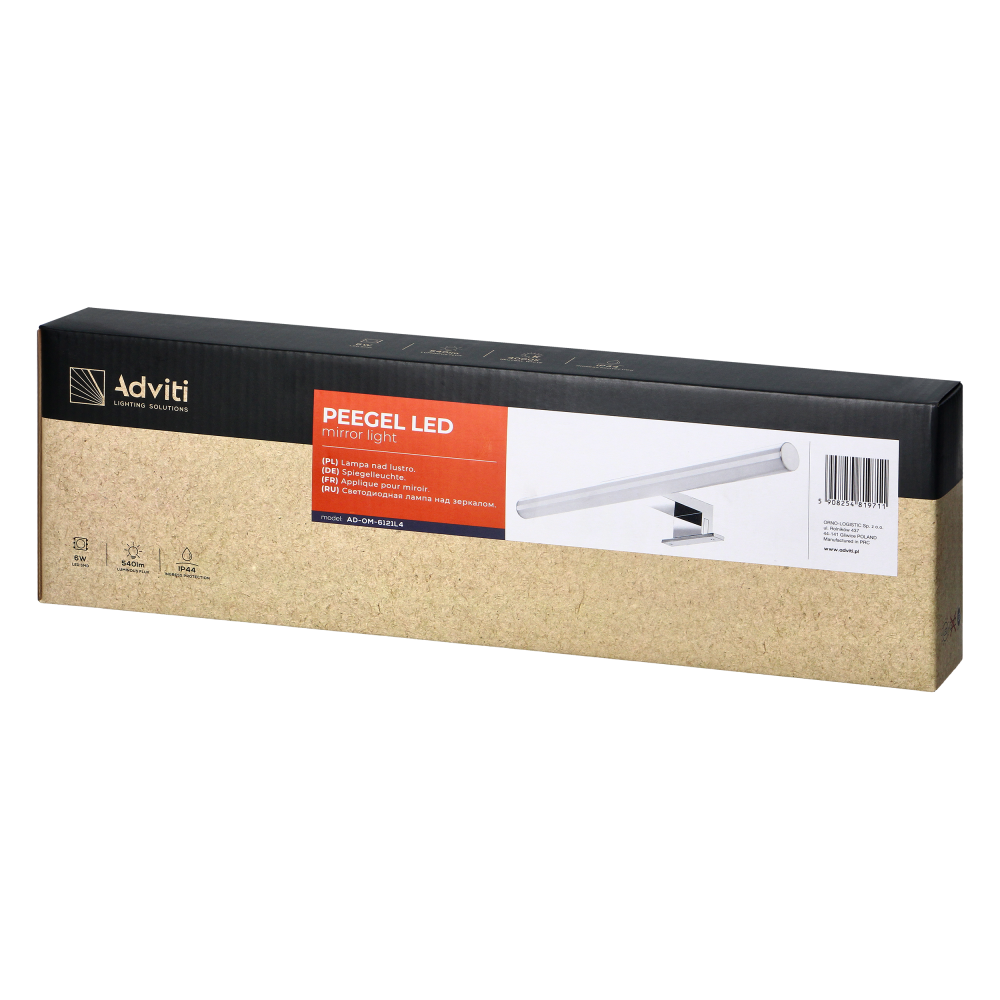 PEEGEL LED 6W, lampa nad lustro, 540lm, 4000K, dł.40 cm, tworzywo sztuczne+akryl
