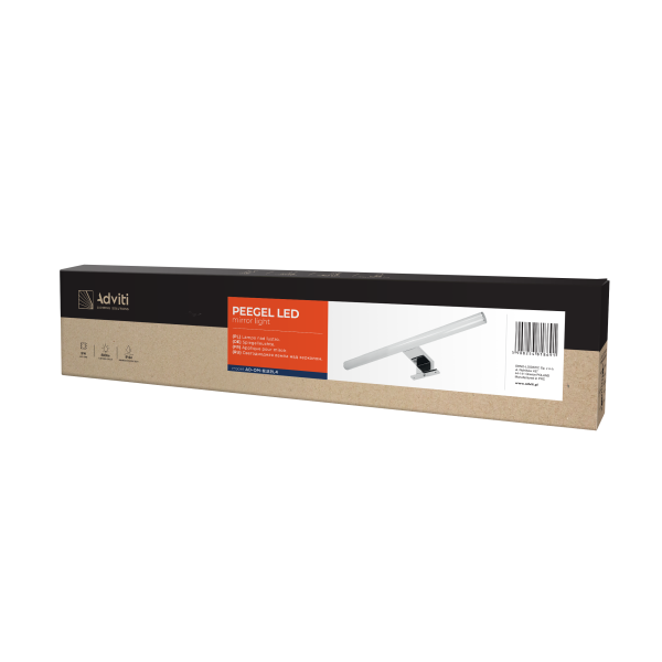 PEEGEL LED mirror lamp, 9W, 4000K, 60 cm long, plastic + acrylic, silver